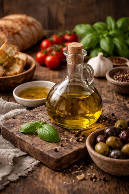 Olivolja med bröd och örter